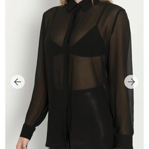 BLACKMILK NWT sheer black button up shift LIMITED EDITION